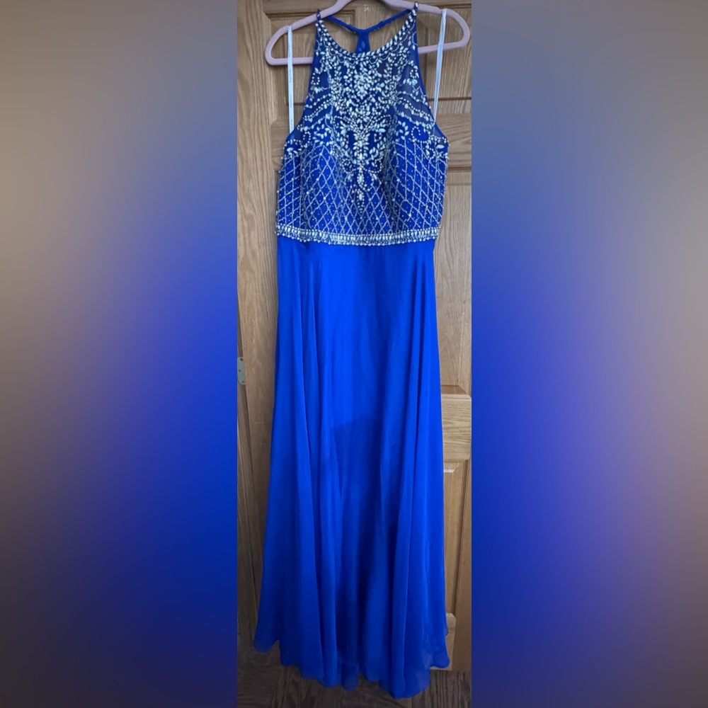 Blue Halter Dress with Embellished Neckline